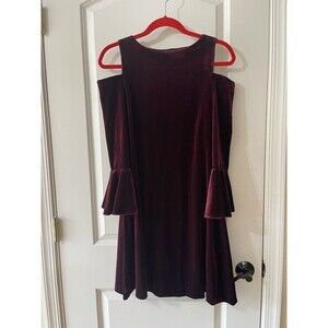 Lauren Ralph Lauren Size 2 Burgundy Velvet Cold Shoulder Dress Long Sleeve